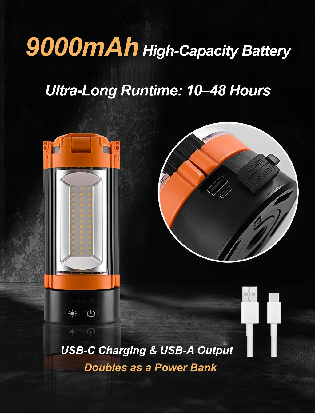 Multifunctional Camping Lantern with Tripod Stand, 9000mAh Power Bank, Magnetic Base & Dual Light Modes