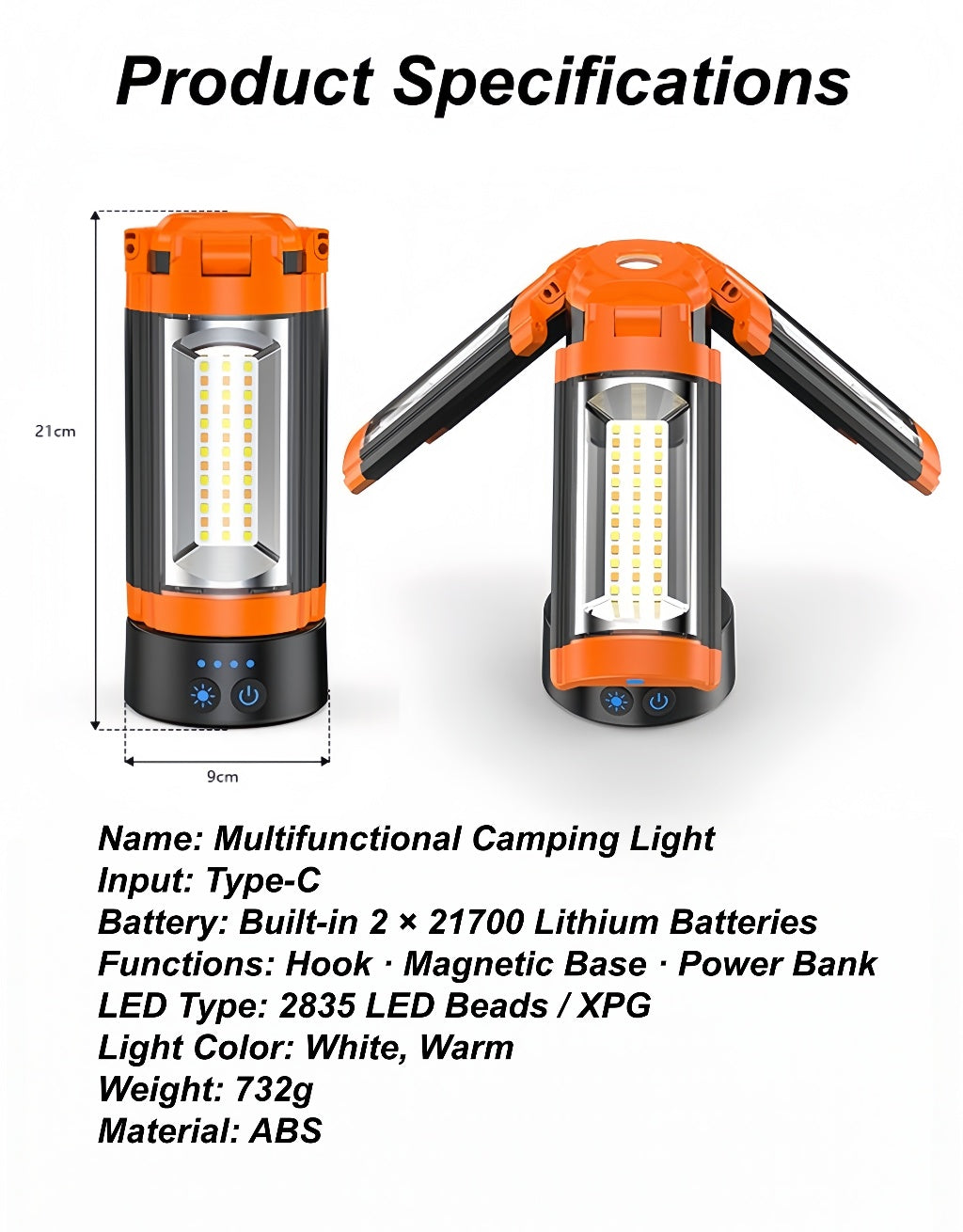 Multifunctional Camping Lantern with Tripod Stand, 9000mAh Power Bank, Magnetic Base & Dual Light Modes