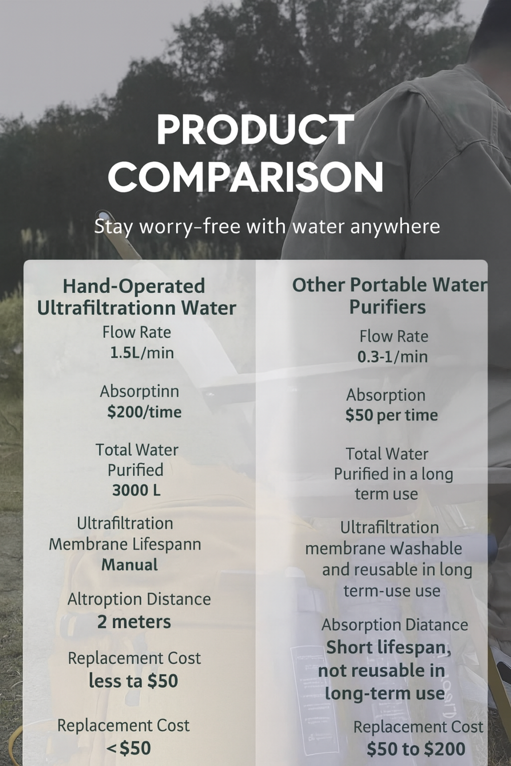 Meena Outdoor Hand Pump Water Filter β Portable Survival Purifier with PP Cotton, Carbon & Ultrafiltration β 1.5L/min Flow, 3000L Capacity, Camping & Emergency Use