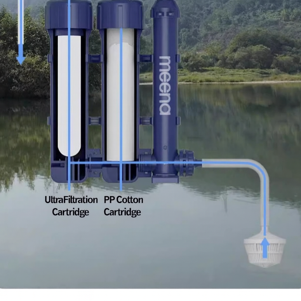 Meena Outdoor Hand Pump Water Filter β Portable Survival Purifier with PP Cotton, Carbon & Ultrafiltration β 1.5L/min Flow, 3000L Capacity, Camping & Emergency Use