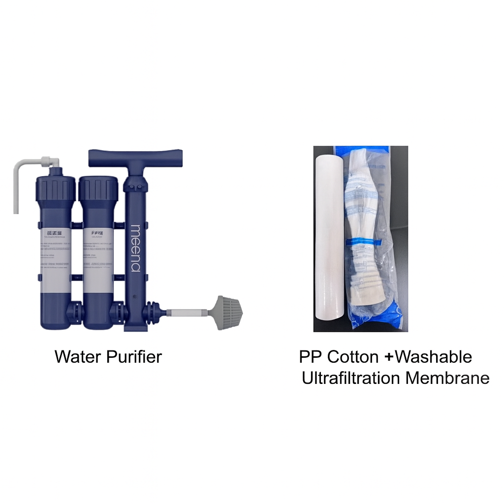 Meena Outdoor Hand Pump Water Filter β Portable Survival Purifier with PP Cotton, Carbon & Ultrafiltration β 1.5L/min Flow, 3000L Capacity, Camping & Emergency Use