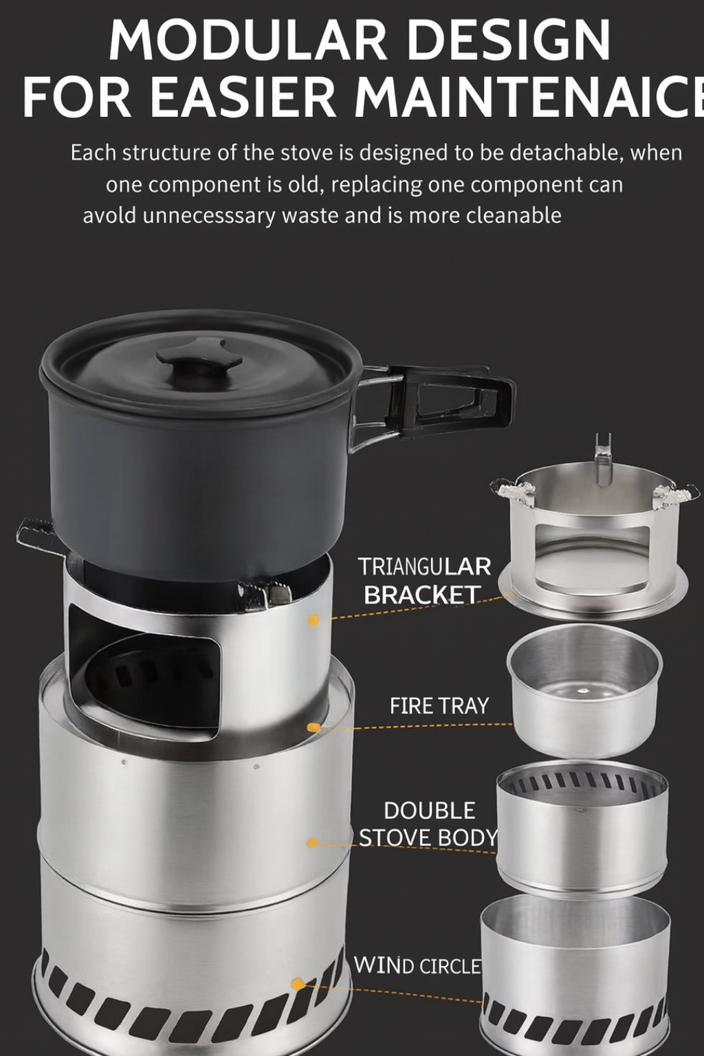 Portable Folding Camping Wood Stove – Easy to Ignite, Smokeless Burning, with Storage Bag