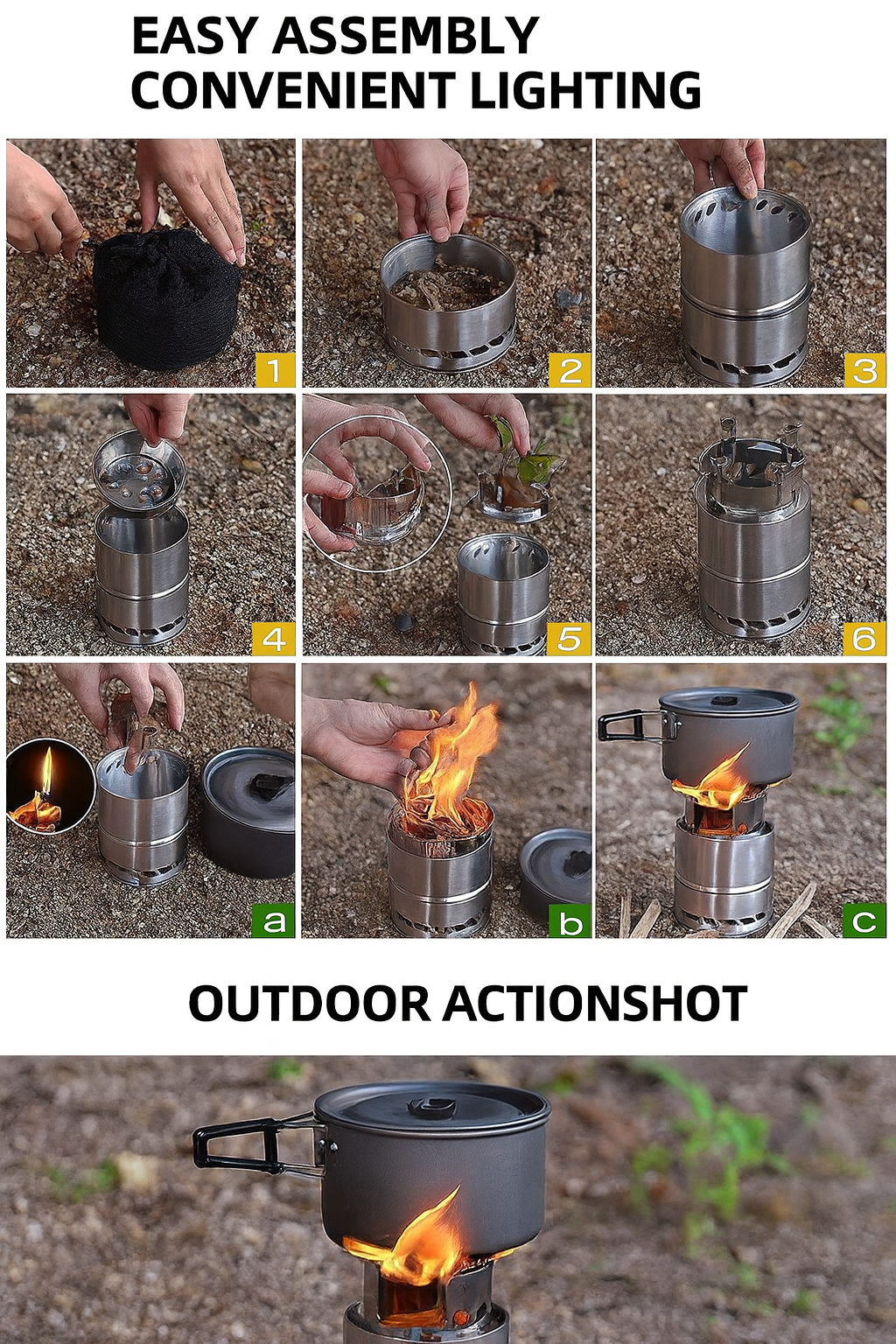 Portable Folding Camping Wood Stove – Easy to Ignite, Smokeless Burning, with Storage Bag