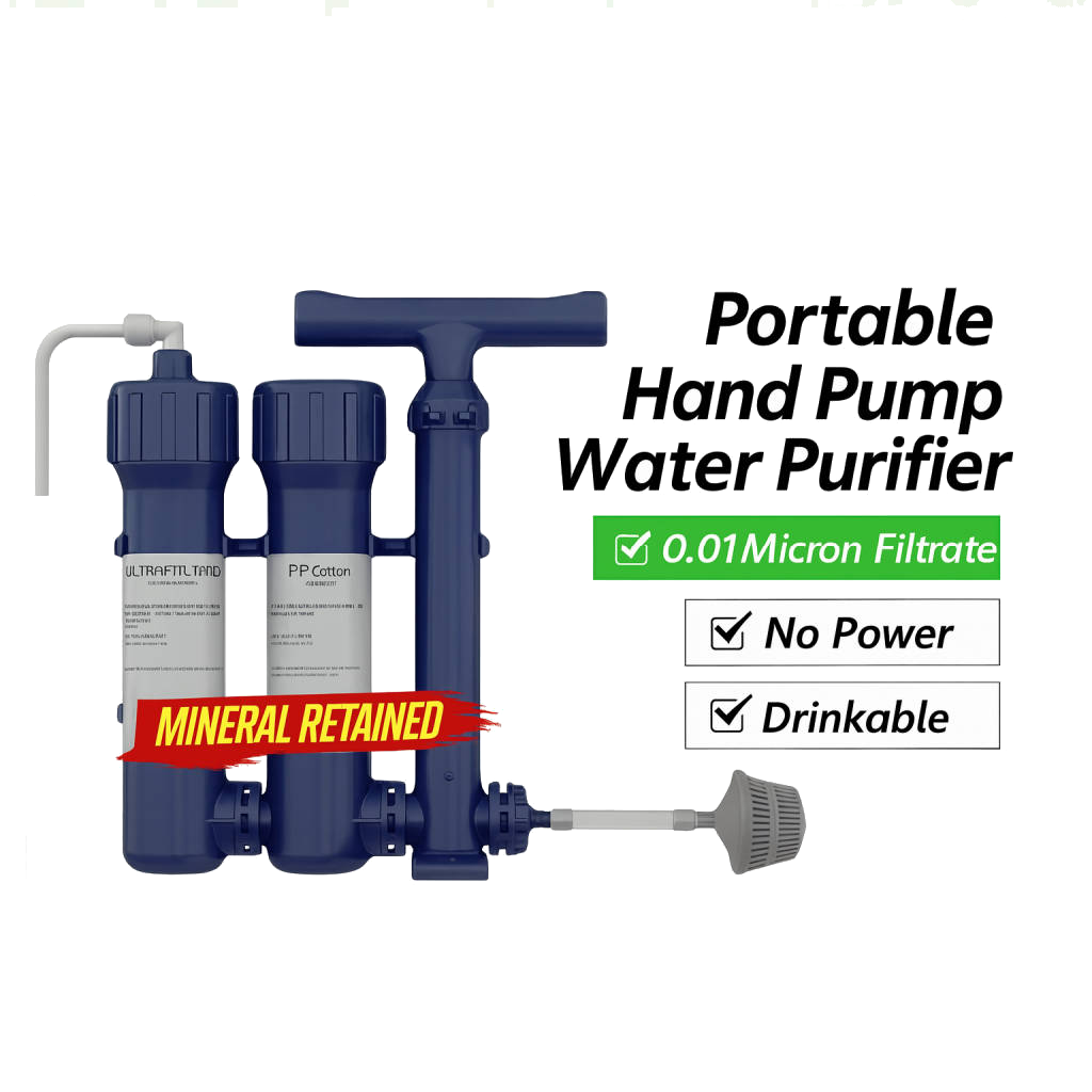 Meena Outdoor Hand Pump Water Filter β Portable Survival Purifier with PP Cotton, Carbon & Ultrafiltration β 1.5L/min Flow, 3000L Capacity, Camping & Emergency Use