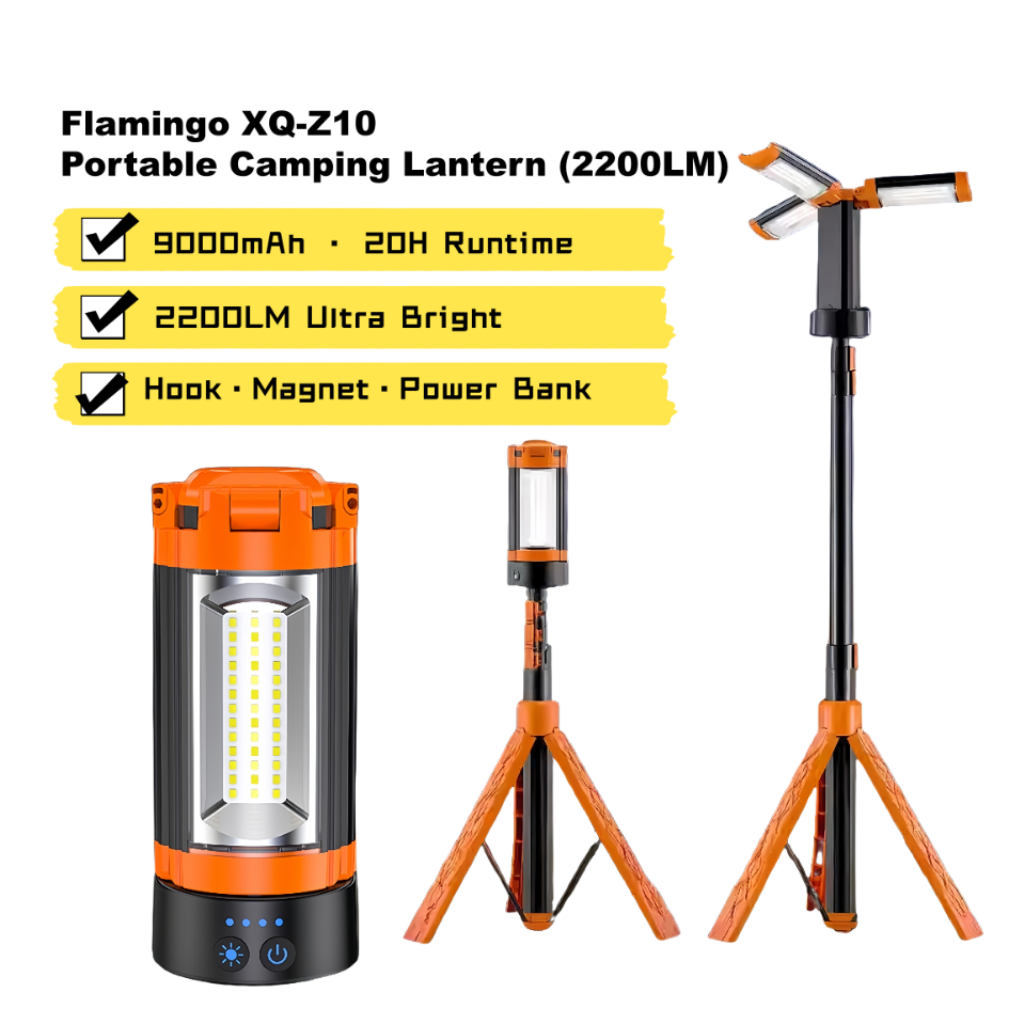 Multifunctional Camping Lantern with Tripod Stand, 9000mAh Power Bank, Magnetic Base & Dual Light Modes