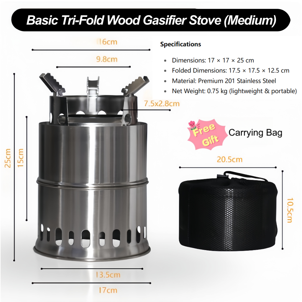 Portable Folding Camping Wood Stove – Easy to Ignite, Smokeless Burning, with Storage Bag