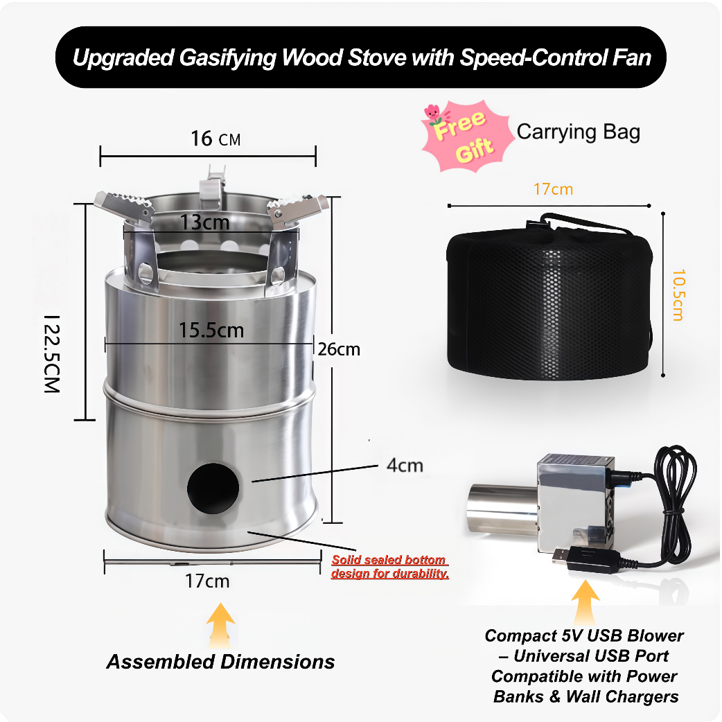 Portable Folding Camping Wood Stove – Easy to Ignite, Smokeless Burning, with Storage Bag