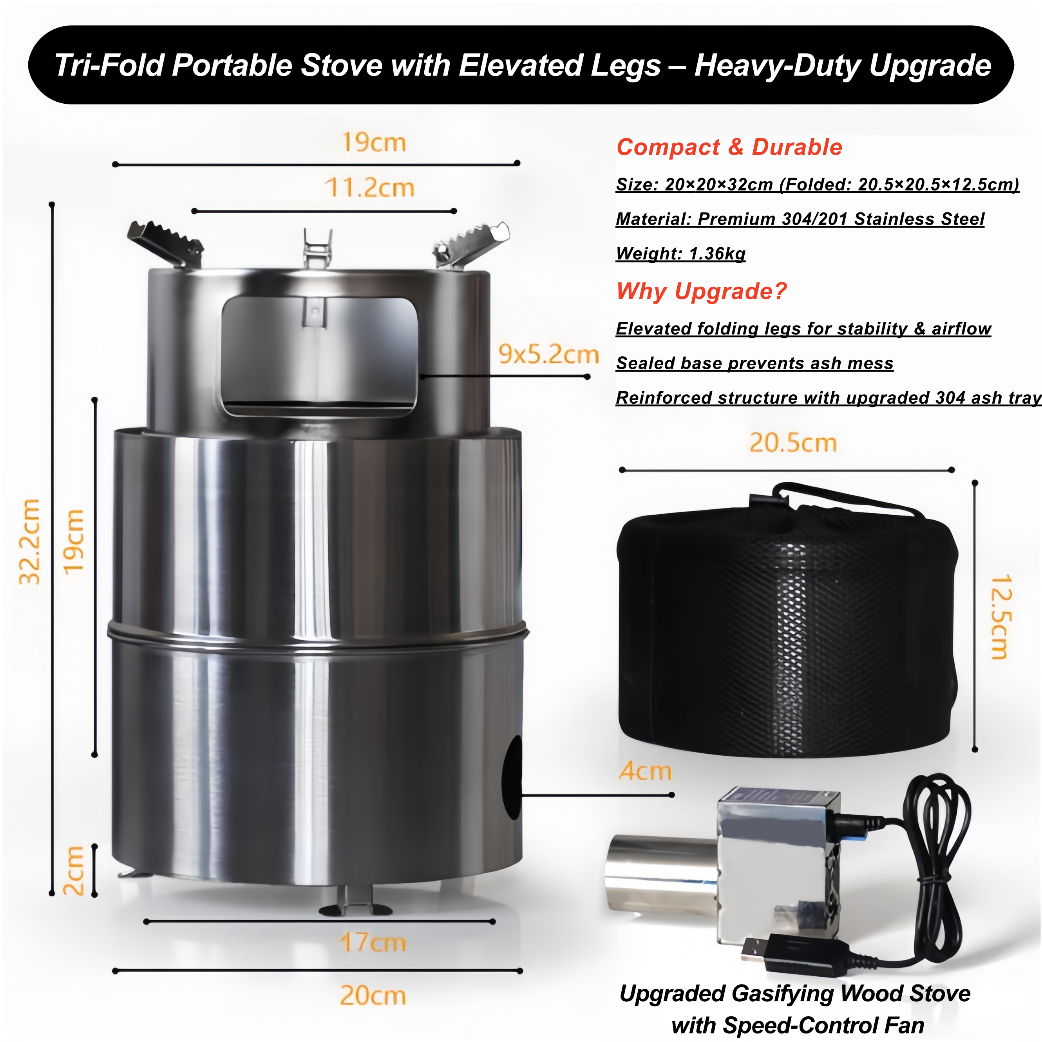 Portable Folding Camping Wood Stove – Easy to Ignite, Smokeless Burning, with Storage Bag