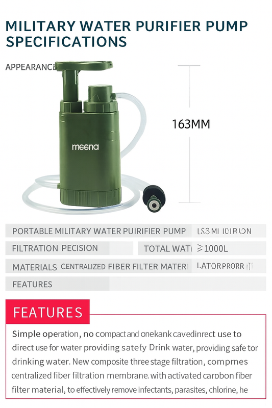 Outdoor Portable Water Filter – Hand Pump Survival Purifier for Camping, Hiking, Travel & Emergency Use