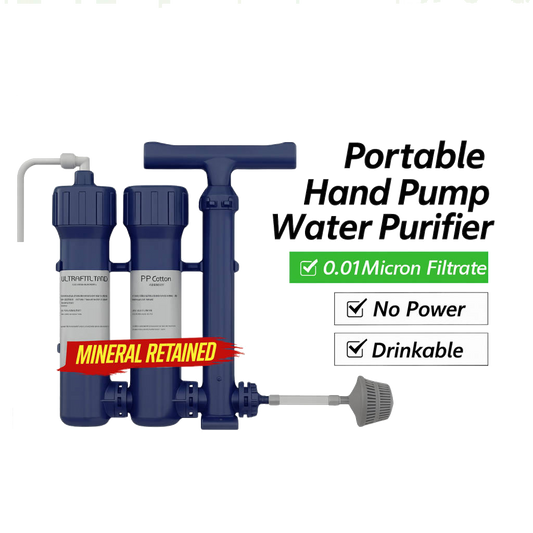 Meena Outdoor Hand Pump Water Filter – Portable Survival Purifier with PP Cotton, Carbon & Ultrafiltration – 1.5L/min Flow, 3000L Capacity, Camping & Emergency Use