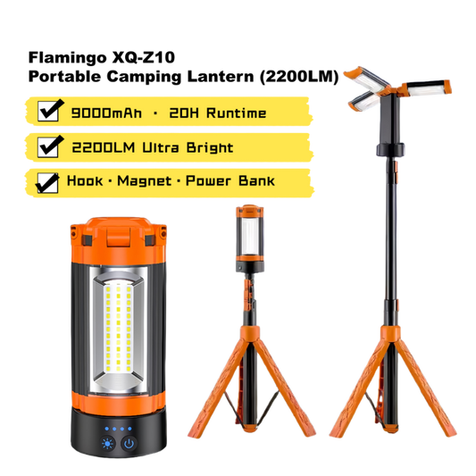 Multifunctional Camping Lantern with Tripod Stand, 9000mAh Power Bank, Magnetic Base & Dual Light Modes