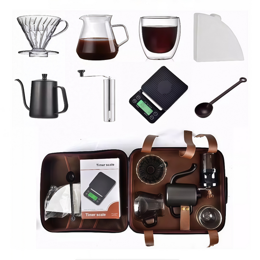 Portable Outdoor Pour Over Coffee Maker Kit with PU Leather Gift Bag – Travel & Camping Coffee Gift Set for Coffee Lovers